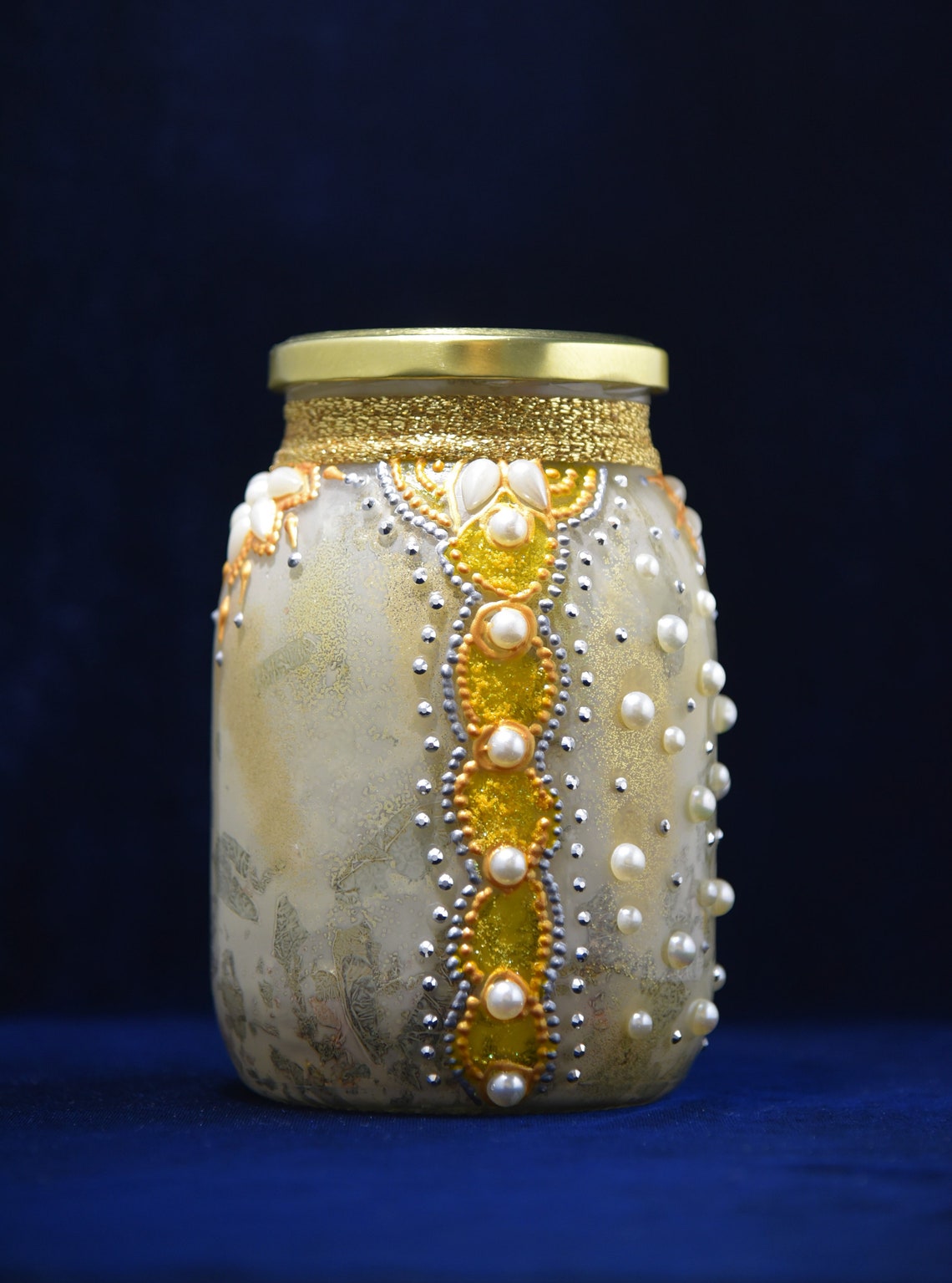 Mason Jar decorated with pearls Etsy