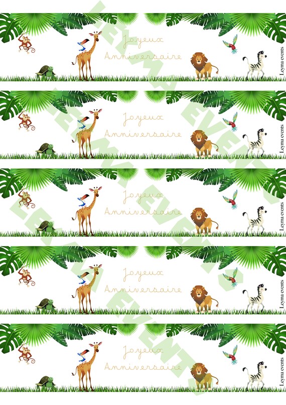 5 Etiquettes Bouteille A Imprimer Theme Jungle Etsy France