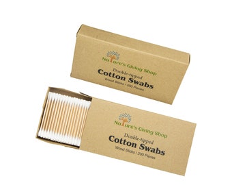 400 Natural Cotton Swabs Double Tipped Wooden Swabs - 2 packs of 200 each - Free shipping