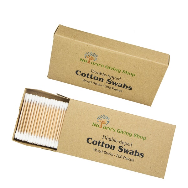 400 Natural Cotton Swabs Double Tipped Wooden Swabs - 2 packs of 200 each - Free shipping