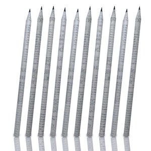 May include: A set of 10 pencils made from recycled newspaper. The pencils are all the same size and have black graphite tips.