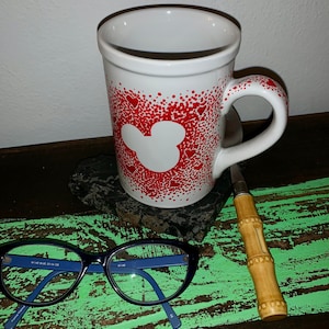 Red, Hand-painted, Wrap-around, HEARTFELT, MOUSE EARS, White, Mug