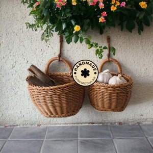 Storage Basket Wall Hanging Wicker Baskets Flower Basket Rattan Plant Holder, Kitchen basket, Home Garden Wall Decoration