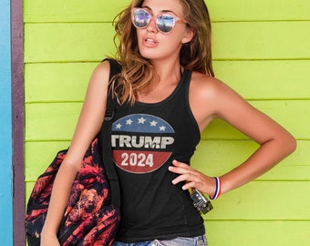 Trump 2024 Shirt. Women&#39;s Vintage Style Racerback Tank Top