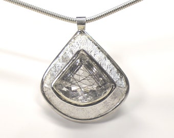 Necklace rock crystal / tourmaline quartz silver necklace with pendant in ossa sepia cast