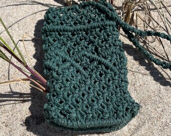 Makramee-Handytasche: Boho Crossbody, grüner Baumwollbeutel