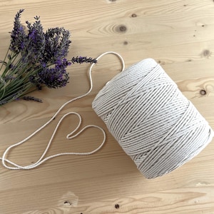 Natural Cotton Cord: 3-Ply Twisted Macrame Rope, DIY Craft Supply