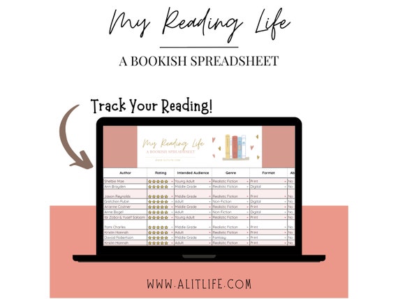 My Reading Life: A Bookish Spreadsheet PINK Google Sheets Digital Reading Log - Automated Reading Data - Digital TBR - Reading Challenge
