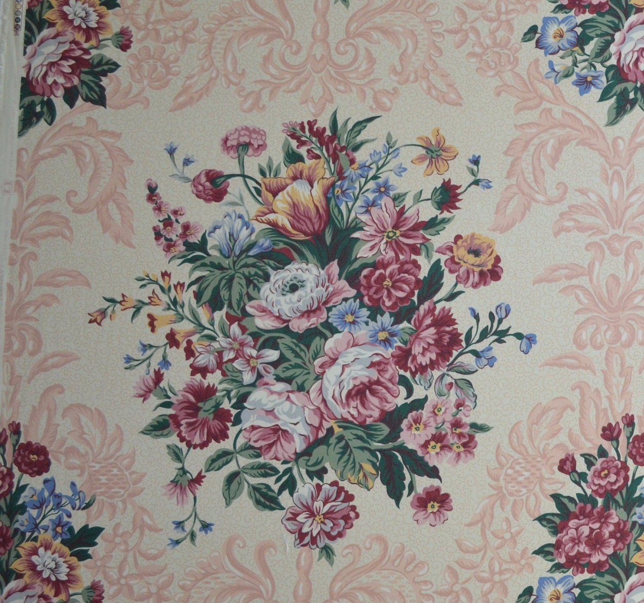 25 yards on hold / Spectacular Large Scale Floral/ VINTAGE WAVERLY / Pink Baroque Cartouche/ Chateau Shabby Chic Grandmillennial Victorian