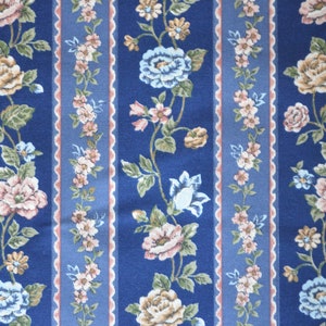 Vintage PINK & BLUE FLORAL Stripe / 10 yards available / Med Weight/ 56&quot; Wide/ Grandmillennial Granny English Country Cottage Core