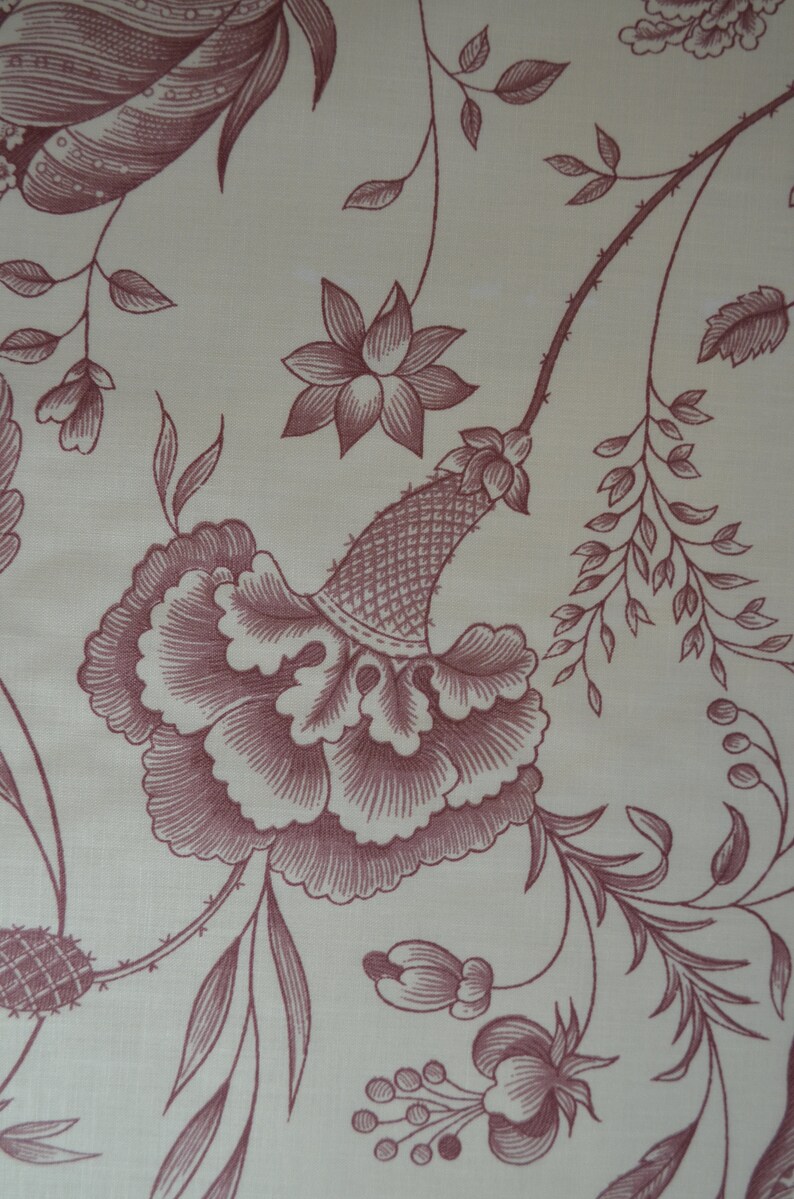 CLASSIC JACOBEAN PRINT. Burgundy on Cream Chintz. 5 Yds Avail Etsy