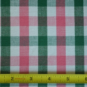 Vintage Pink, Green and White Woven Check / 100% Cotton / Soft Drapey Medium Weight / 56&quot; Wide