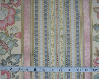 PRETTY PASTEL CHINTZ/ 20+ Yards Available / Embellished Stripe / Vintage Decorator Fabric / cottage core grandmillennial shabby chic style