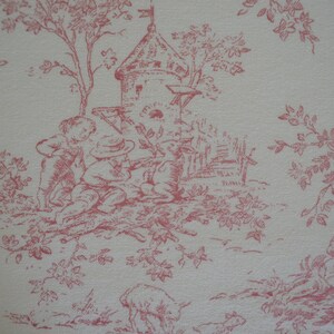 23 Yards Available / Vintage P. Kaufmann, Small Scale Central Park Toile / Pink on Pale Cream / 100% Cotton, Medium Weight, 55" Wide