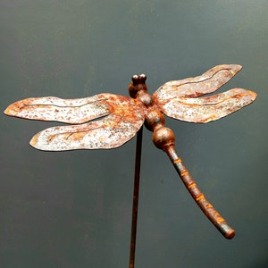 Rustic Dragonfly Garden Stake, Decorative Garden Stake, Rusty Garden Art