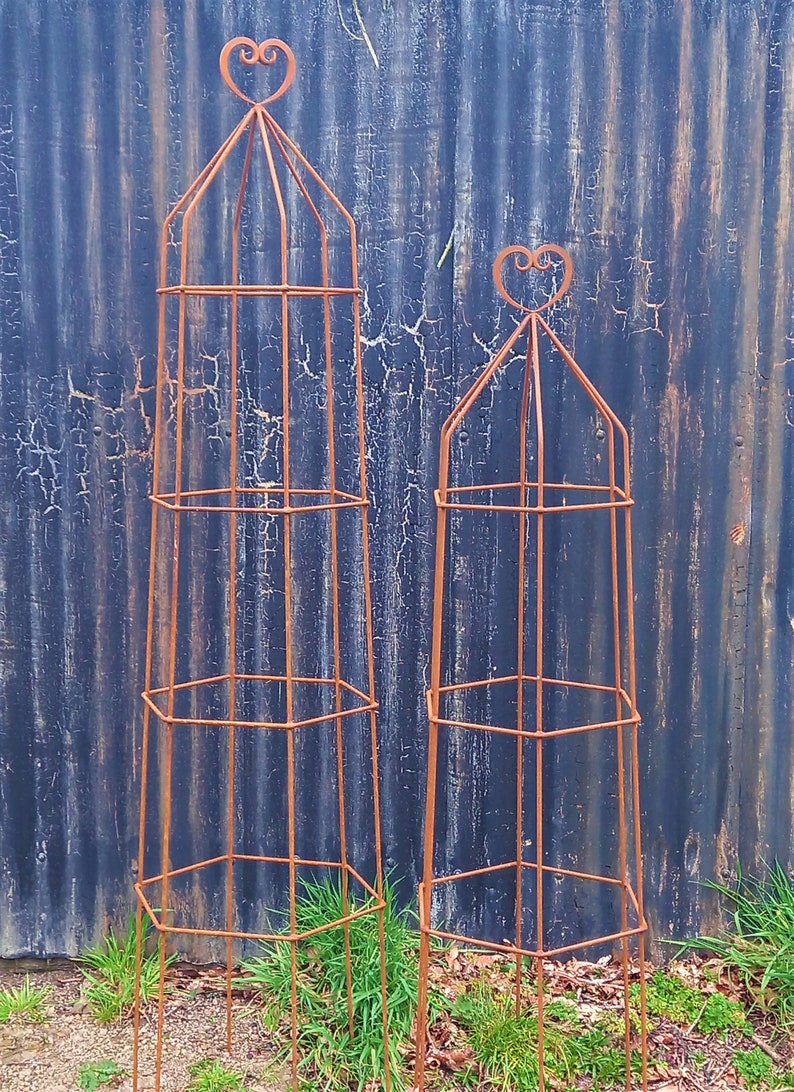Obelisks Large Metal Garden Obelisk With Heart Top Rustic Etsy
