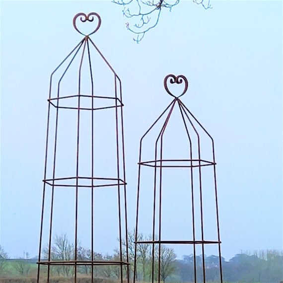 Obelisks Large Metal Garden Obelisk With Heart Top Rustic Etsy