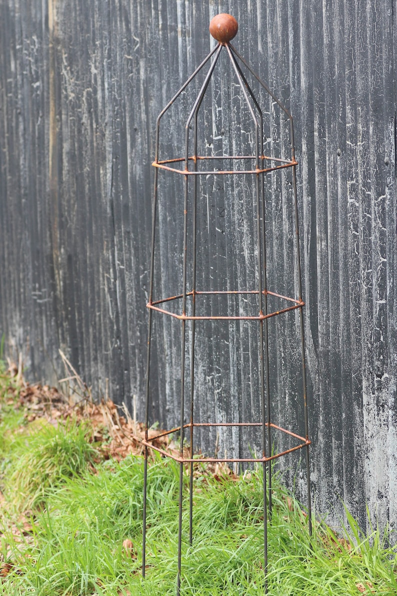 Obelisks Large Metal Garden Obelisk With Ball Top Rustic Etsy