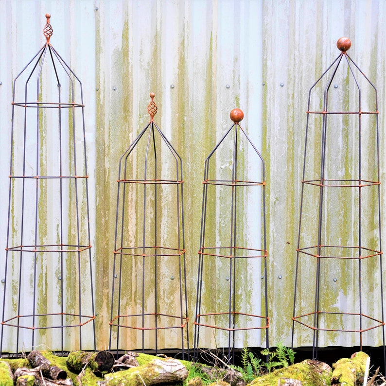 Obelisks Large Metal Garden Obelisk With Twist Top Rustic Etsy UK