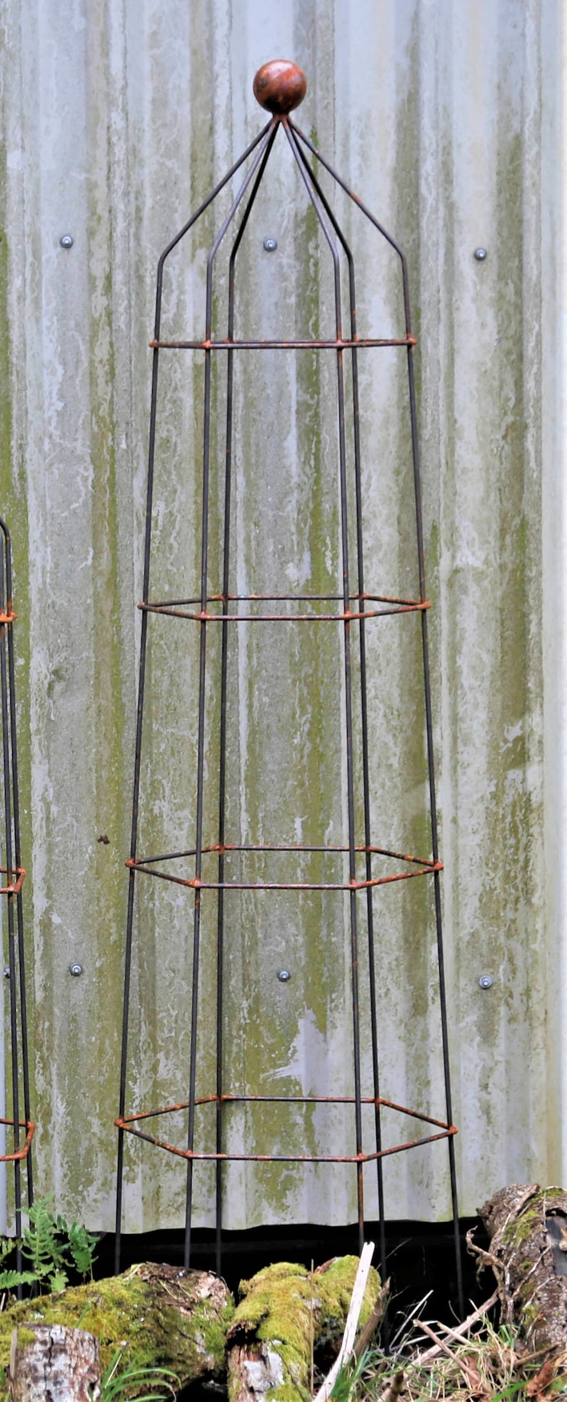 Obelisks Large Metal Garden Obelisk With Ball Top Rustic Etsy