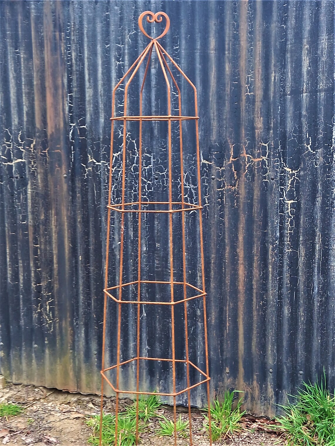 Obelisks Large Metal Garden Obelisk With Heart Top Rustic Etsy