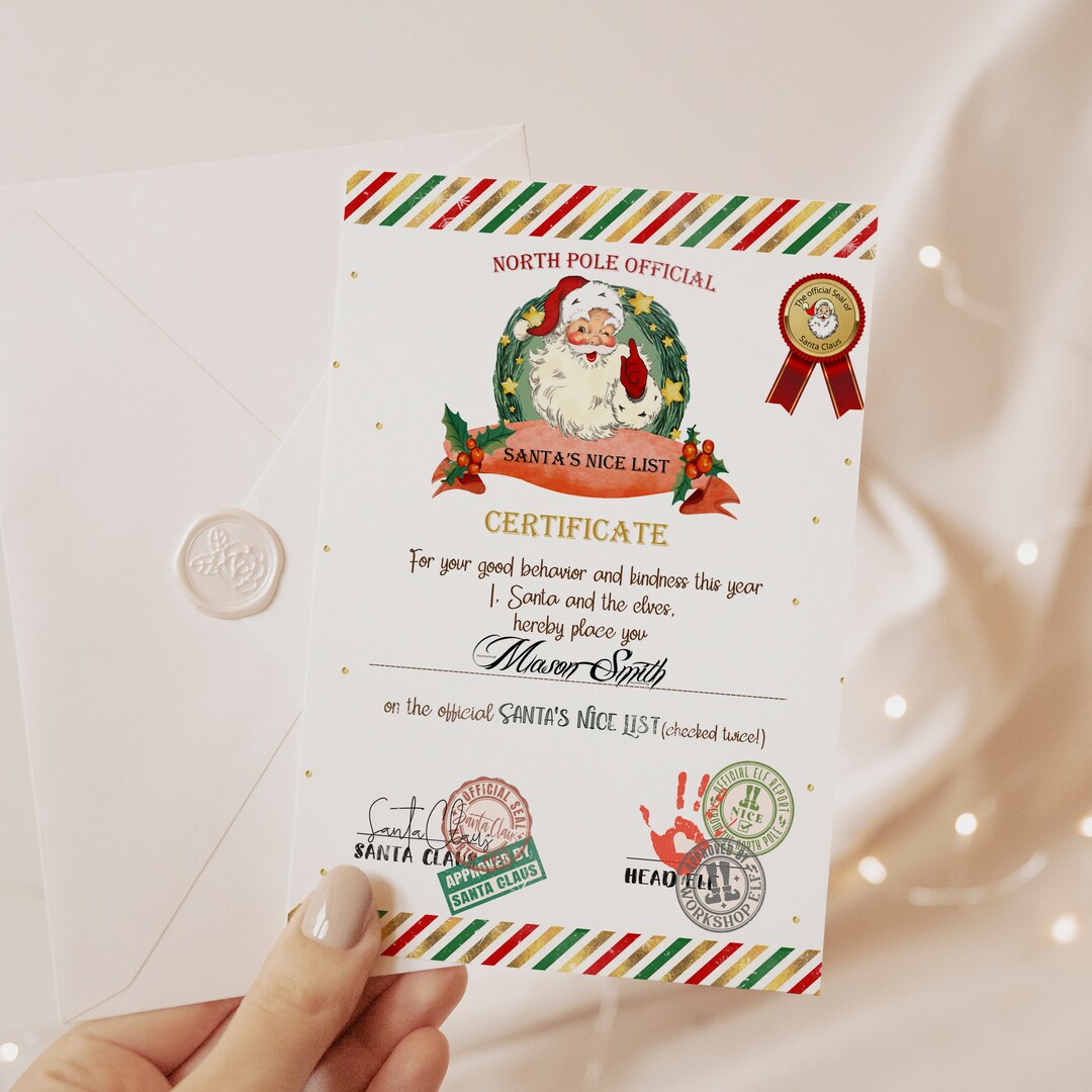EDITABLE Santa Claus Official Nice List Certificate Letter From the ...
