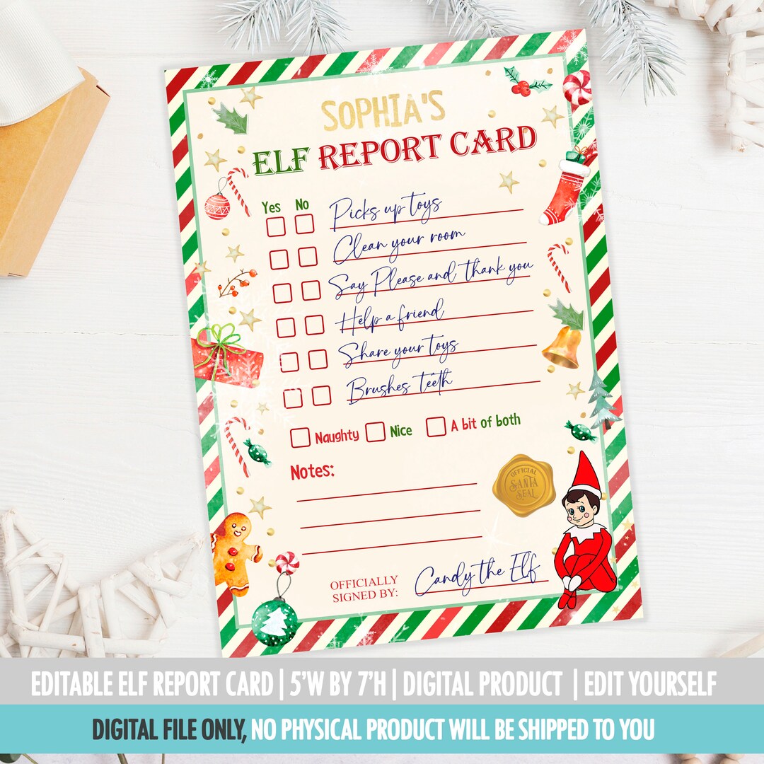 Elf Report Card Free Printable