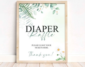 Diaper Raffle Sign A Little Wild One Baby Shower, Safari Jungle Baby Shower Diaper Ticket Sign, Greenery Safari Animals Baby Shower