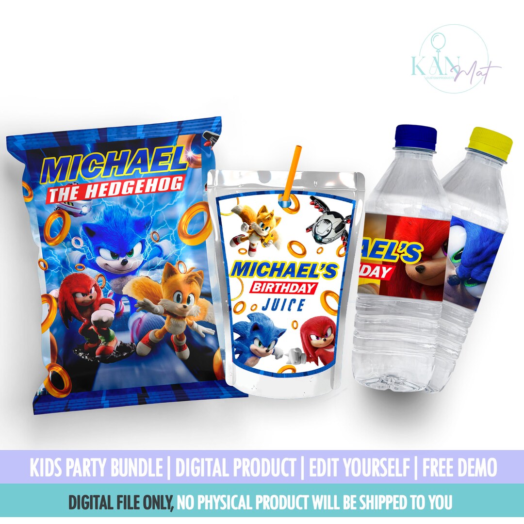 Sonic Party Bundle, Birthday Printable, Editable Party Favor, Chip Bag