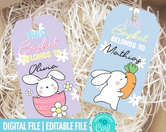 Editable Easter Basket Name Tag | Custom Name Tag Bunny | Name Tag Easter | Happy Easter Tag Girl | Happy Easter Tag Boy