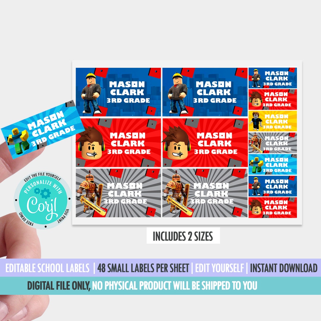 Editable Roblox Kids School Labels Custom Label Sticker - Etsy