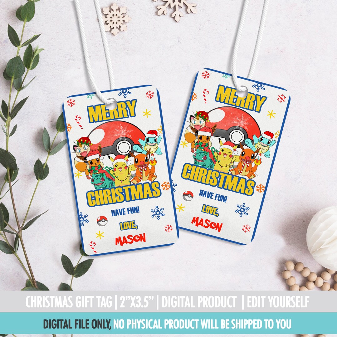 Christmas Pokemon Gift Tags Editable and Printable School Pokemon Tag Thank You Tag Template ...