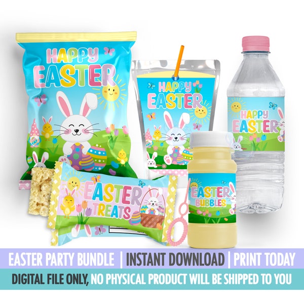 Easter Party Bundle, Easter Basket Stuffers, Printable Easter Party Favors for kids, Easter Treats Bundle Pack Set INSTANT DOWNLOAD