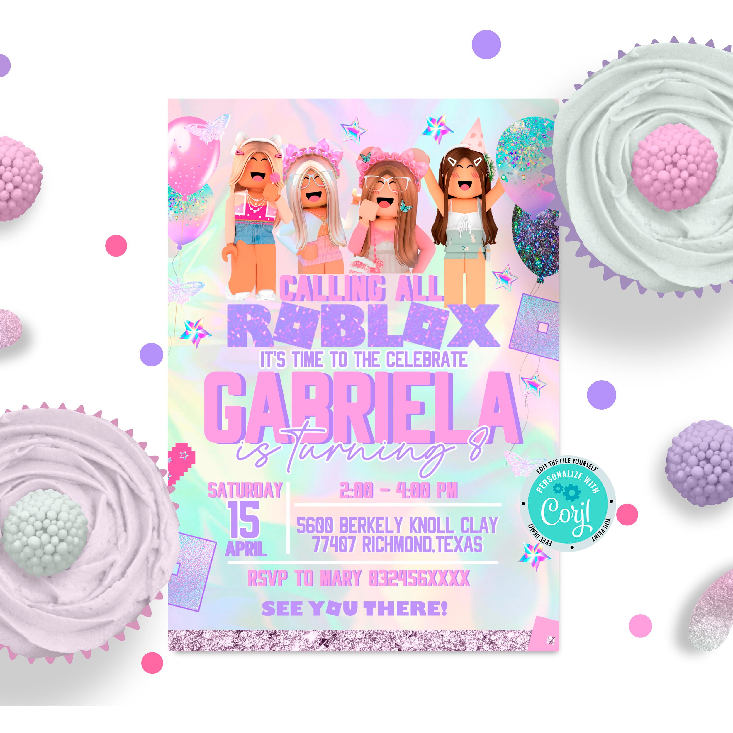 ▷ Digital Invitation Roblox Girls Costume Party, FREE