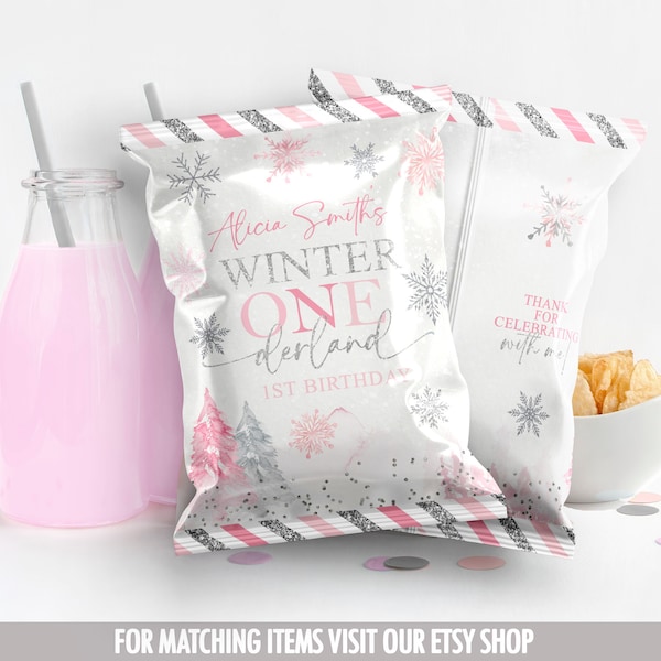 Winter onederland birthday girl chips bag GIRL gold and silver  snowflake Party Favor Boy Potato bag hristmas chips bag Download EDITAB