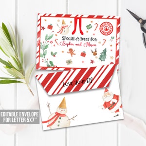 Editable Christmas North Pole Mail Envelope, Santa Envelope Template, Printable Personalized Santa Elf Letter Envelope