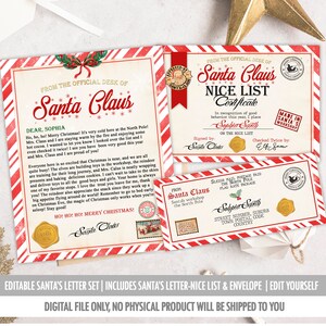 Editable Personalized Letter from Santa Claus From The Desk of Santa Christmas Eve North Pole Mail Instant Download Printable Template