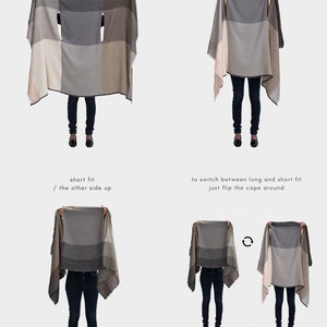 Womens Light Grey Soft wool multifunctional Cape poncho wrap chic natural shawl, dress, jacket, hoodie. size fits all perfect to gift. image 3