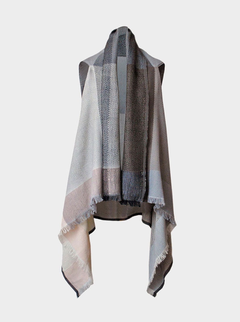 Womens Light Grey Soft wool multifunctional Cape poncho wrap chic natural shawl, dress, jacket, hoodie. size fits all perfect to gift. image 6