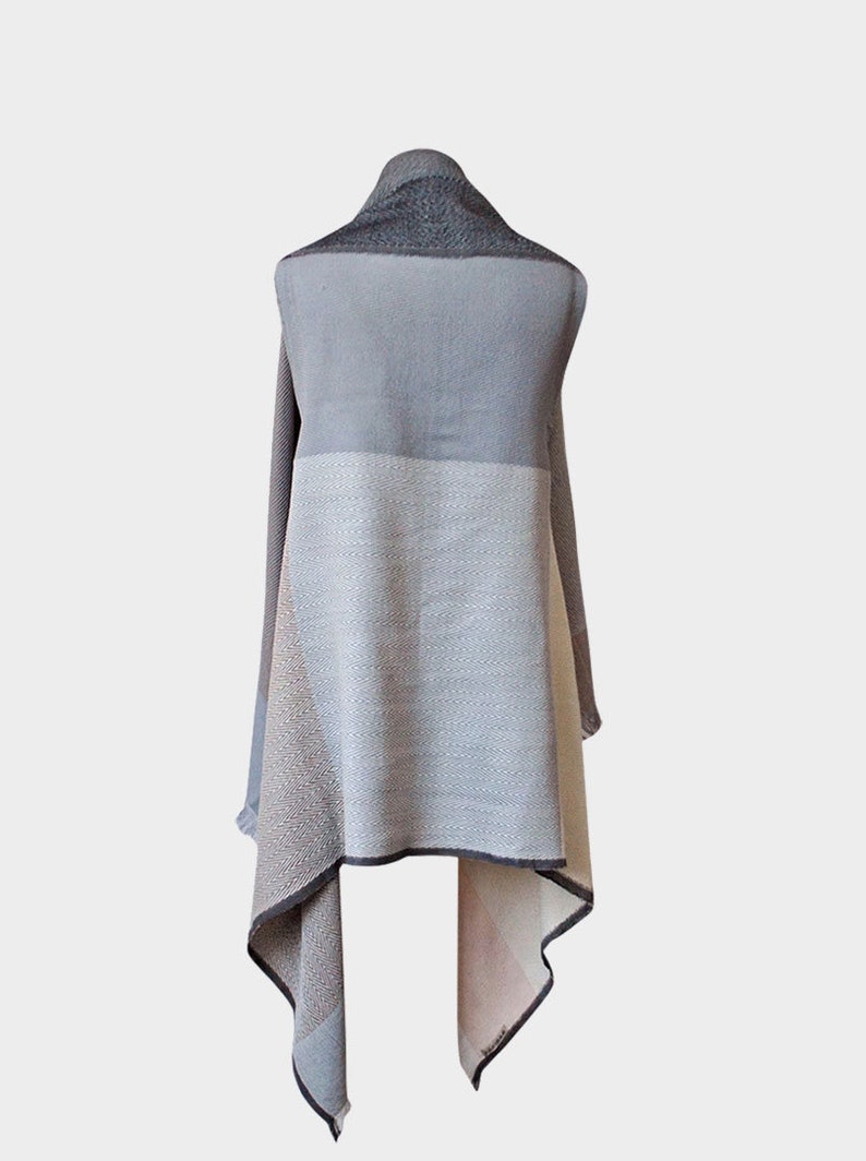 Womens Light Grey Soft wool multifunctional Cape poncho wrap chic natural shawl, dress, jacket, hoodie. size fits all perfect to gift. image 7