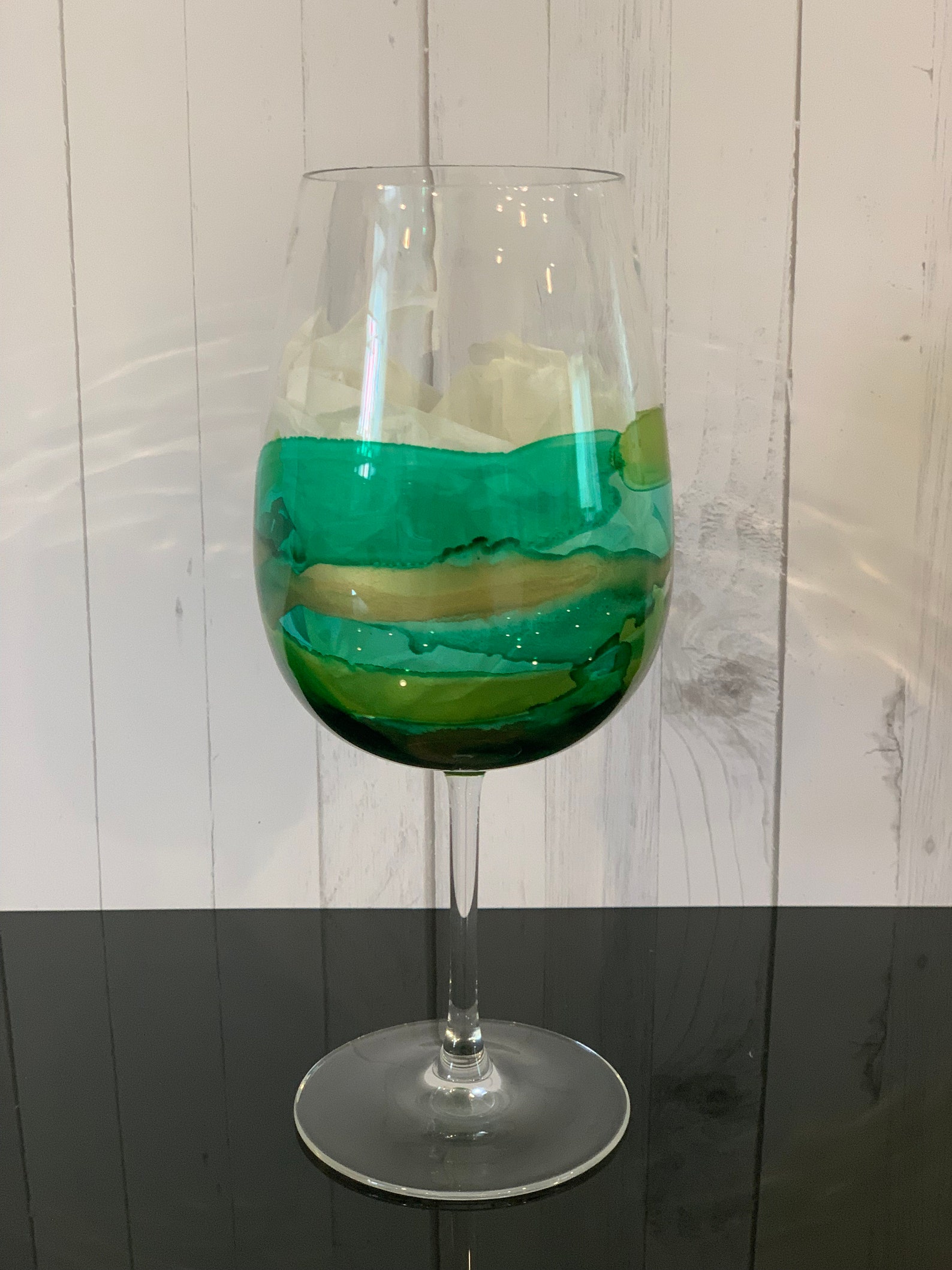 Green Hand Painted Stemmed Wine Glass Etsy
