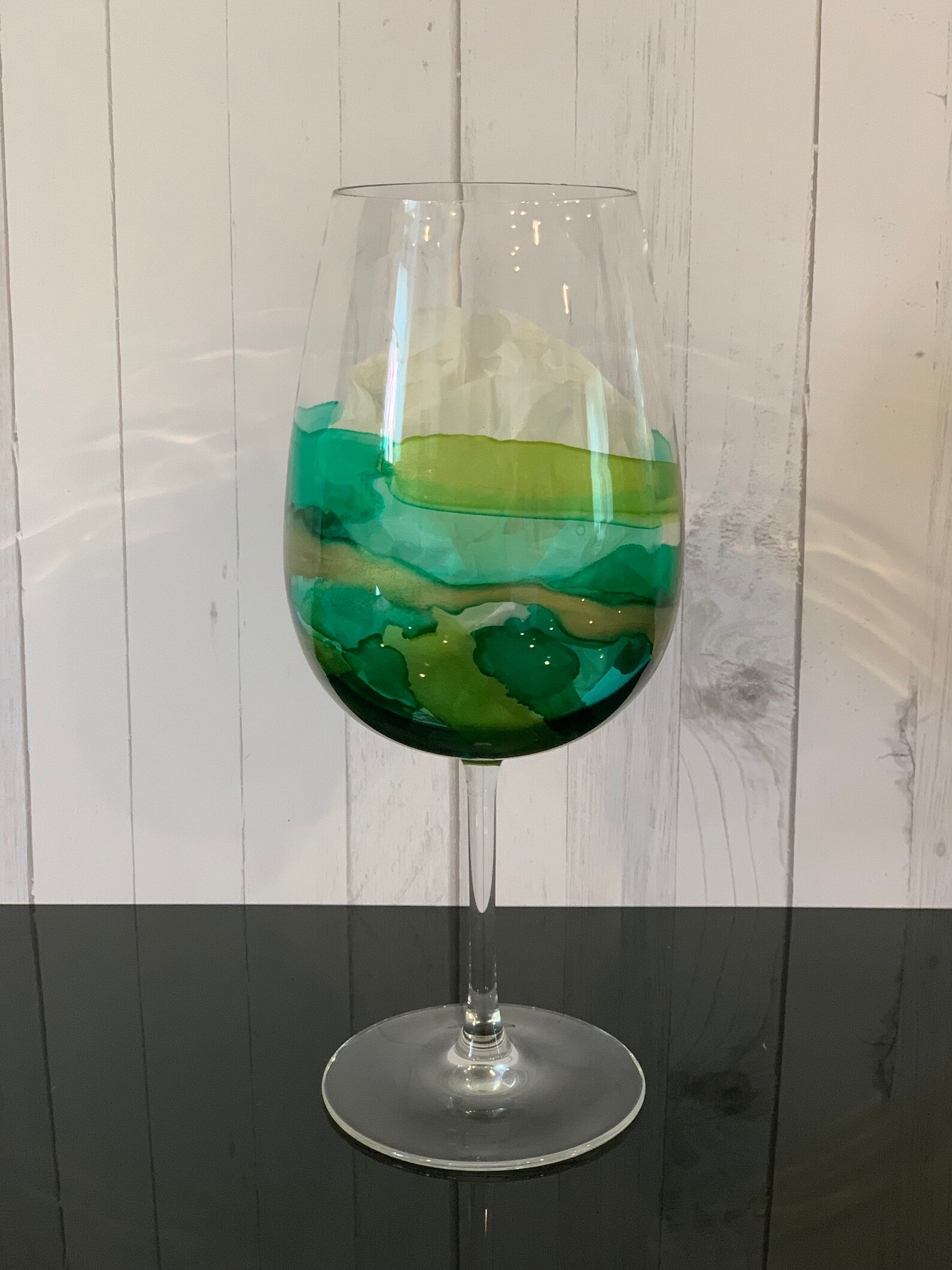 Green Hand Painted Stemmed Wine Glass Etsy