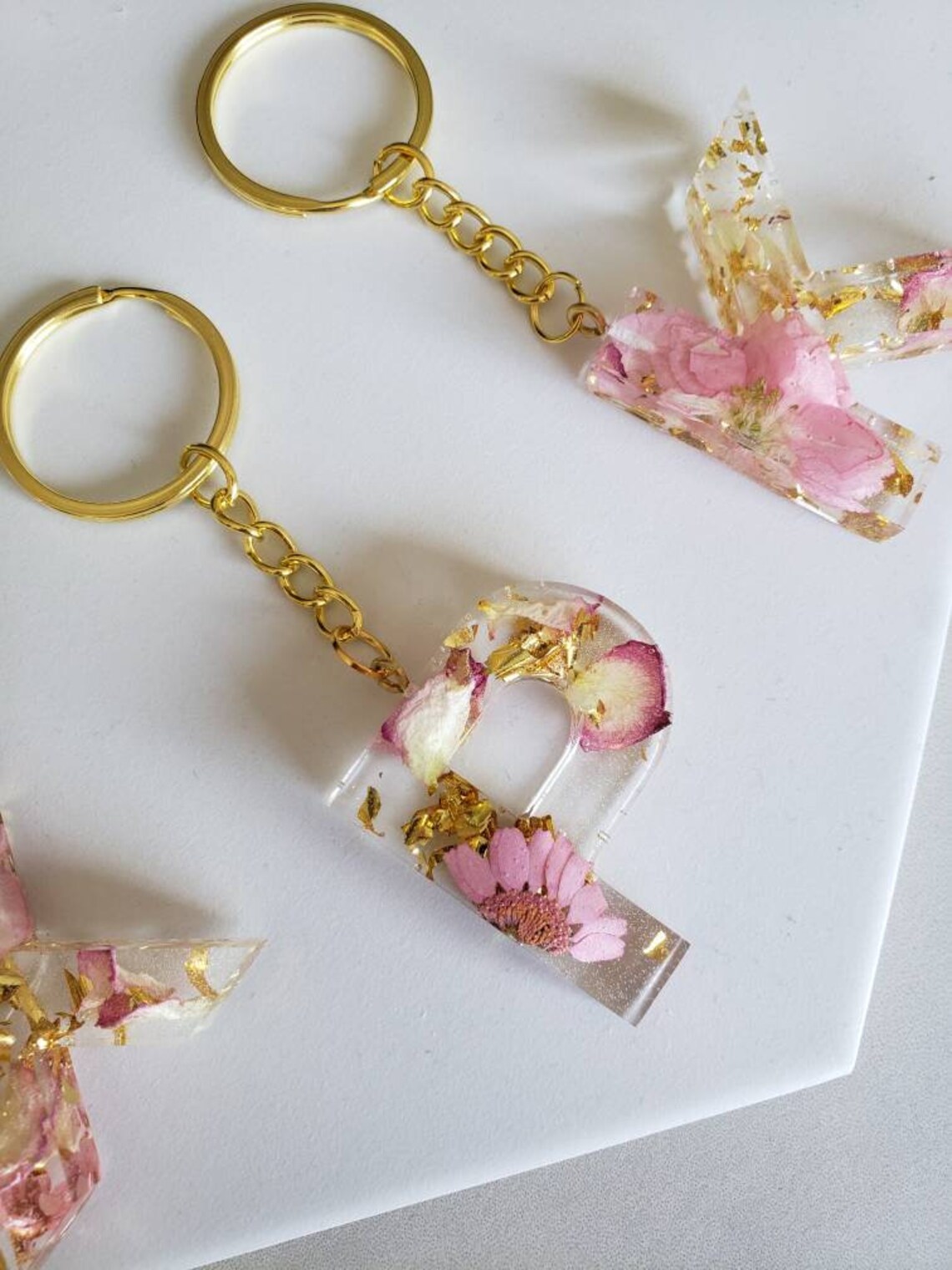 Pink dried flower resin keychains Etsy