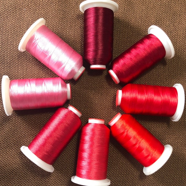 Fil à broder en polyester pour machine, 1000 m, couleur rose et rouge