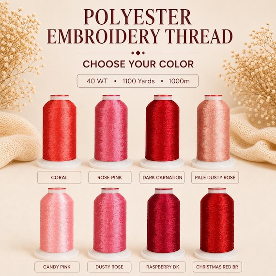 Polyester Machine Embroidery Thread 40 WT, 1100 Yards, 1000m Spool, Choose Your Color