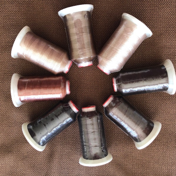 Polyester Machine Embroidery Thread 1100 Yards/ 1000 Meters.  Chocolate, Coffee Brown, Ebony, Deer Brown, Beige Brown, Mocha Brown