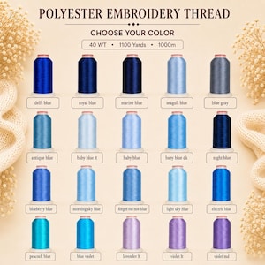 Polyester Machine Embroidery Thread, 1000m, 40 WT, Colorfast, Durable (Choose Blue)