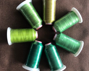 Polyester Machine Embroidery Threads 1000m/1100 yards. Springtime Green, Fresh Green, Christmas Green, Parrot Green, Olive Green