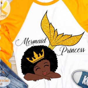 Black Mermaid SVG | Mermaid Girl SVG | Afro Girl with Crown SVG | Black Princess Svg | Cricut Files