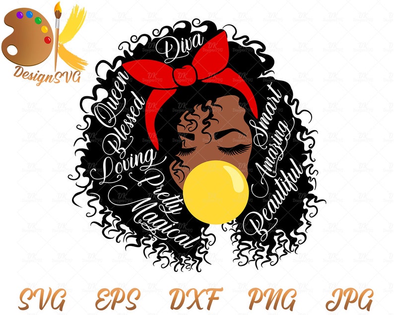 Black Woman with Words SVG Afro Woman with Bandana SVG | Etsy